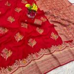 Glittering Red Banarasi Georgette Silk Saree With Murmurous Blouse Piece