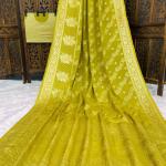 Sempiternal Mehndi Banarasi Dola Silk Saree With Palimpsest Blouse Piece