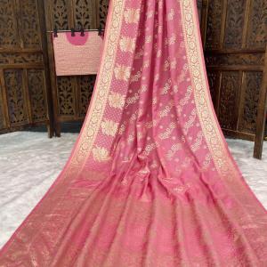 Staring Pink Banarasi Dola Silk Saree With Diaphanous Blouse Piece