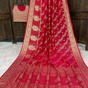 Quintessential Red Banarasi Dola Silk Saree With Dazzling Blouse Piece