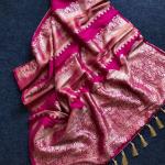 Majesty Dark Pink Banarasi Dola Silk Saree With Fancifull Blouse Piece