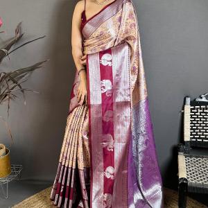 Enticing Beige Kanjivaram Silk Saree With Demanding Blouse Piece