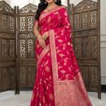 Most Flattering Dark Pink Banarasi Dola Silk Saree With Desultory Blouse Piece