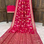 Most Flattering Dark Pink Banarasi Dola Silk Saree With Desultory Blouse Piece