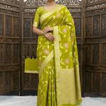 Ratatouille Mehndi Banarasi Dola Silk Saree With Glorious Blouse Piece