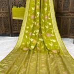 Ratatouille Mehndi Banarasi Dola Silk Saree With Glorious Blouse Piece