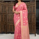Traditional Pink Banarasi Dola Silk Saree With Scrumptious Blouse Piece