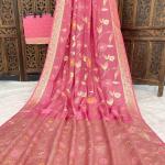 Traditional Pink Banarasi Dola Silk Saree With Scrumptious Blouse Piece