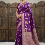 Splendiferous Purple Banarasi Dola Silk Saree With Flamboyant Blouse Piece