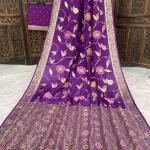 Splendiferous Purple Banarasi Dola Silk Saree With Flamboyant Blouse Piece