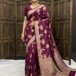 Exquisite Wine Banarasi Dola Silk Saree With Panache Blouse Piece