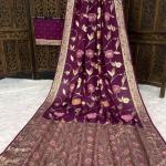 Exquisite Wine Banarasi Dola Silk Saree With Panache Blouse Piece