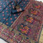 Marvellous Navy Blue Pashmina Saree With Elaborate Blouse Piece