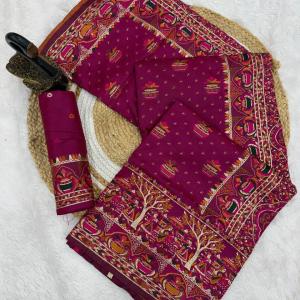 Embrocation Purple Pashmina Saree With Beauteous Blouse Piece