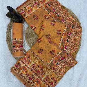 Scintillating Yellow Pashmina Saree With Smart Blouse Piece