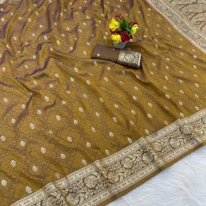 Girlish Mustard Pure Zari Weaving Banarasi Silk Saree With Eclat Blouse Piece