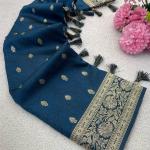 Desuetude Navy Blue Pure Zari Weaving Banarasi Silk Saree With Flaunt Blouse Piece