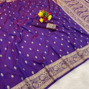 Sophisticated Purple Pure Zari Weaving Banarasi Silk Saree With Incredible Blouse Piece
