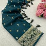 Stunning Rama Pure Zari Weaving Banarasi Silk Saree With Quixotic Blouse Piece
