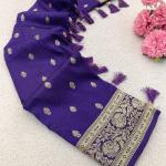 Prettiest Royal Purple Pure Zari Weaving Banarasi Silk Saree With Elegant Blouse Piece