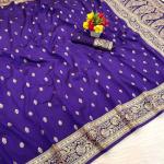 Prettiest Royal Purple Pure Zari Weaving Banarasi Silk Saree With Elegant Blouse Piece