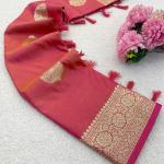 Staggering Dark Pink Pure Zari Weaving Banarasi Silk Saree With Classy Blouse Piece