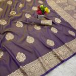 Embellished Lavender Pure Zari Weaving Banarasi Silk Saree With Adorable Blouse Piece