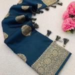 Vibrant Navy Blue Pure Zari Weaving Banarasi Silk Saree With Classic Blouse Piece