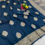 Vibrant Navy Blue Pure Zari Weaving Banarasi Silk Saree With Classic Blouse Piece