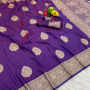 Dulcet Purple Pure Zari Weaving Banarasi Silk Saree With Dazzling Blouse Piece