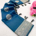 Super classy Rama Pure Zari Weaving Banarasi Silk Saree With Nemesis Blouse Piece