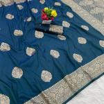 Super classy Rama Pure Zari Weaving Banarasi Silk Saree With Nemesis Blouse Piece