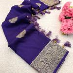 Energetic Royal Purple Pure Zari Weaving Banarasi Silk Saree With Ailurophile Blouse Piece