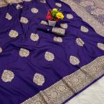 Energetic Royal Purple Pure Zari Weaving Banarasi Silk Saree With Ailurophile Blouse Piece