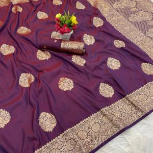 Invaluable Wine Pure Zari Weaving Banarasi Silk Saree With Admirable Blouse Piece