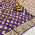 Deserving Lavender Pure Zari Weaving Banarasi Silk Saree With Efflorescence Blouse Piece