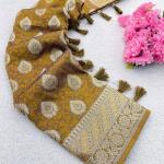 Woebegone Mustard Pure Zari Weaving Banarasi Silk Saree With Enthralling Blouse Piece