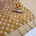 Woebegone Mustard Pure Zari Weaving Banarasi Silk Saree With Enthralling Blouse Piece