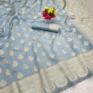 Evanescent Grey Soft Silk Saree With Designer Blouse Piece