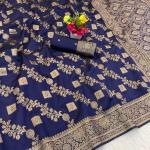 Gratifying Navy Blue Soft Silk Saree With Ineffable Blouse Piece