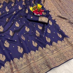 Innovative Navy Blue Soft Silk Saree With Precious Blouse Piece