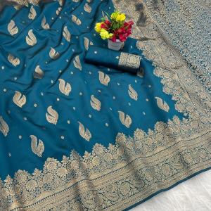 Rhapsody Rama Soft Silk Saree With Charming Blouse Piece
