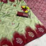 Pulsating Pista Soft Silk Saree With Improbable Blouse Piece