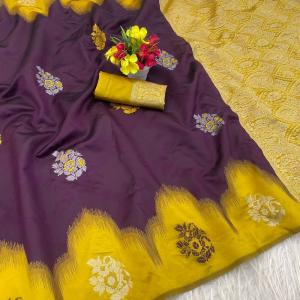 Glowing Wine Soft Silk Saree With Lovely Blouse Piece