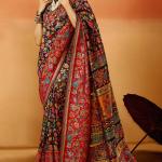 Sensational Black Pashmina Saree With Diaphanous Blouse Piece
