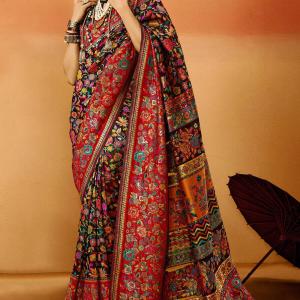Sensational Black Pashmina Saree With Diaphanous Blouse Piece
