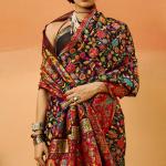Sensational Black Pashmina Saree With Diaphanous Blouse Piece
