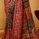 Sensational Black Pashmina Saree With Diaphanous Blouse Piece