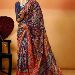 Prodigal Navy Blue Pashmina Saree With Magnificat Blouse Piece