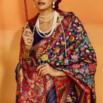 Prodigal Navy Blue Pashmina Saree With Magnificat Blouse Piece